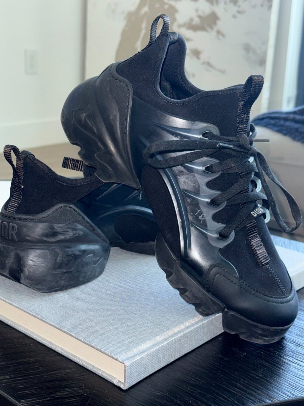 Christian Dior D-Connect Sneakers Black Neoprene Chunky Sole EU 40